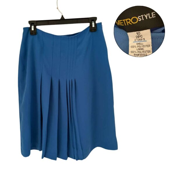 MetroStyle Blue Pleated Midi Skirt Size 10 - Picture 1 of 3